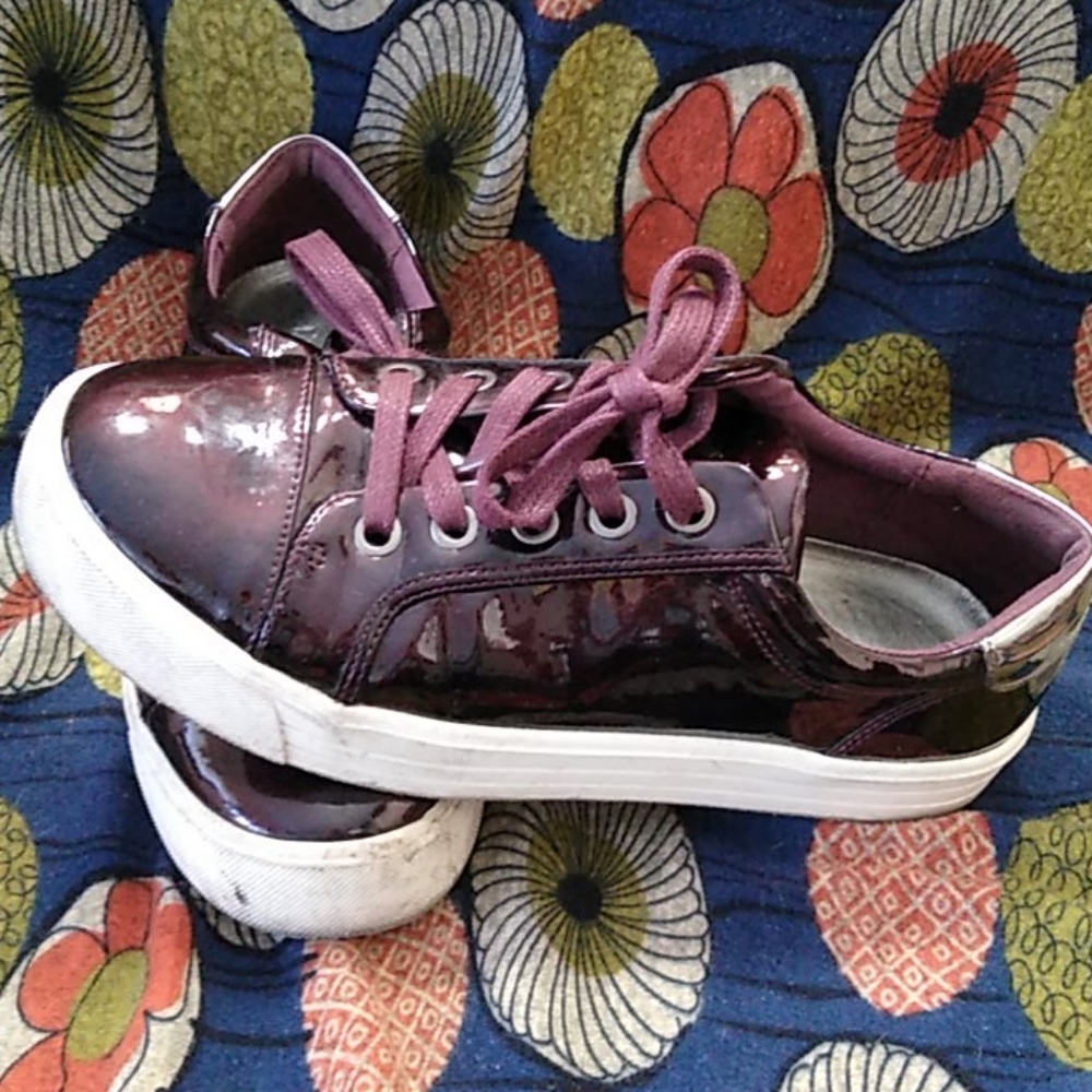 Burgundy patent leather sneakers